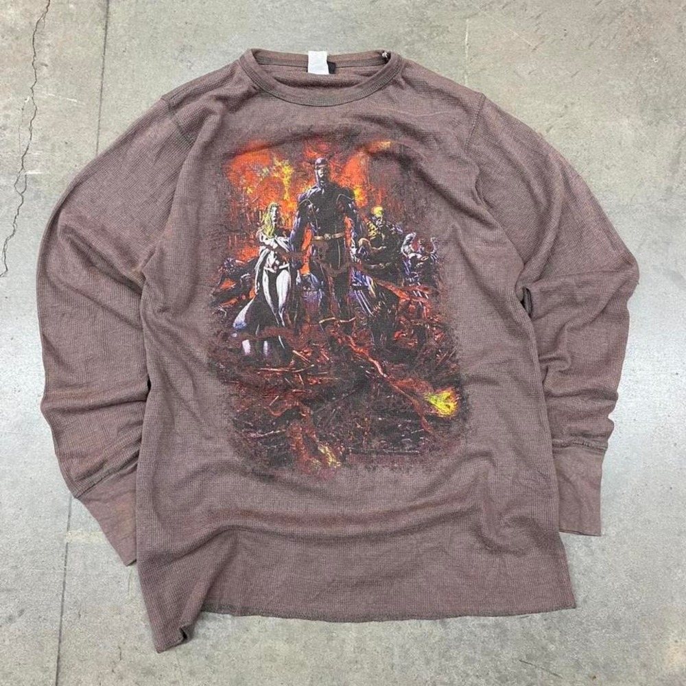 Marvel‎ Mad Engine Vintage Long Sleeve Graphic Tee Brown